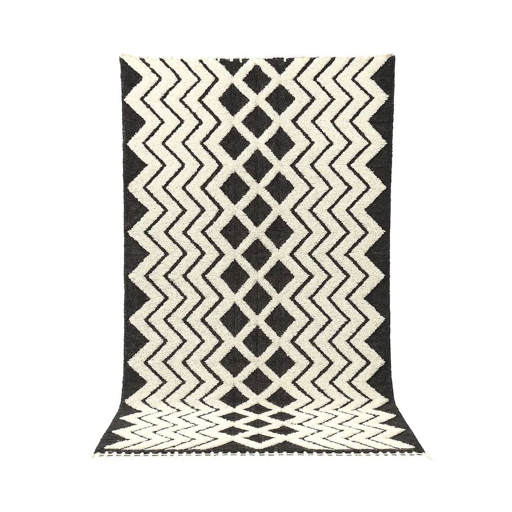 "Zina - Tapis berbère marocain fait main noir et blanc" - Product Image
