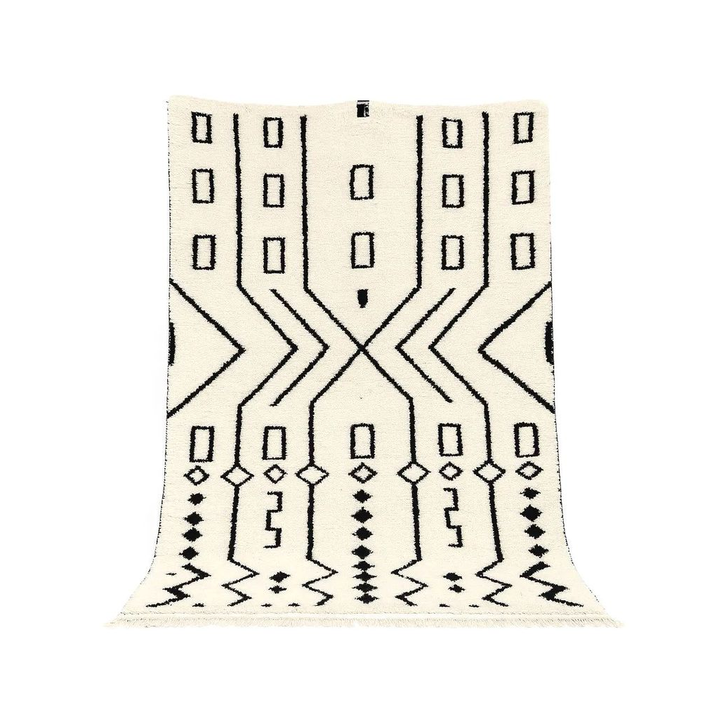 Zahira - Tapis berbère marocain en laine, motifs traditionnels noirs et blancs. - Product Image