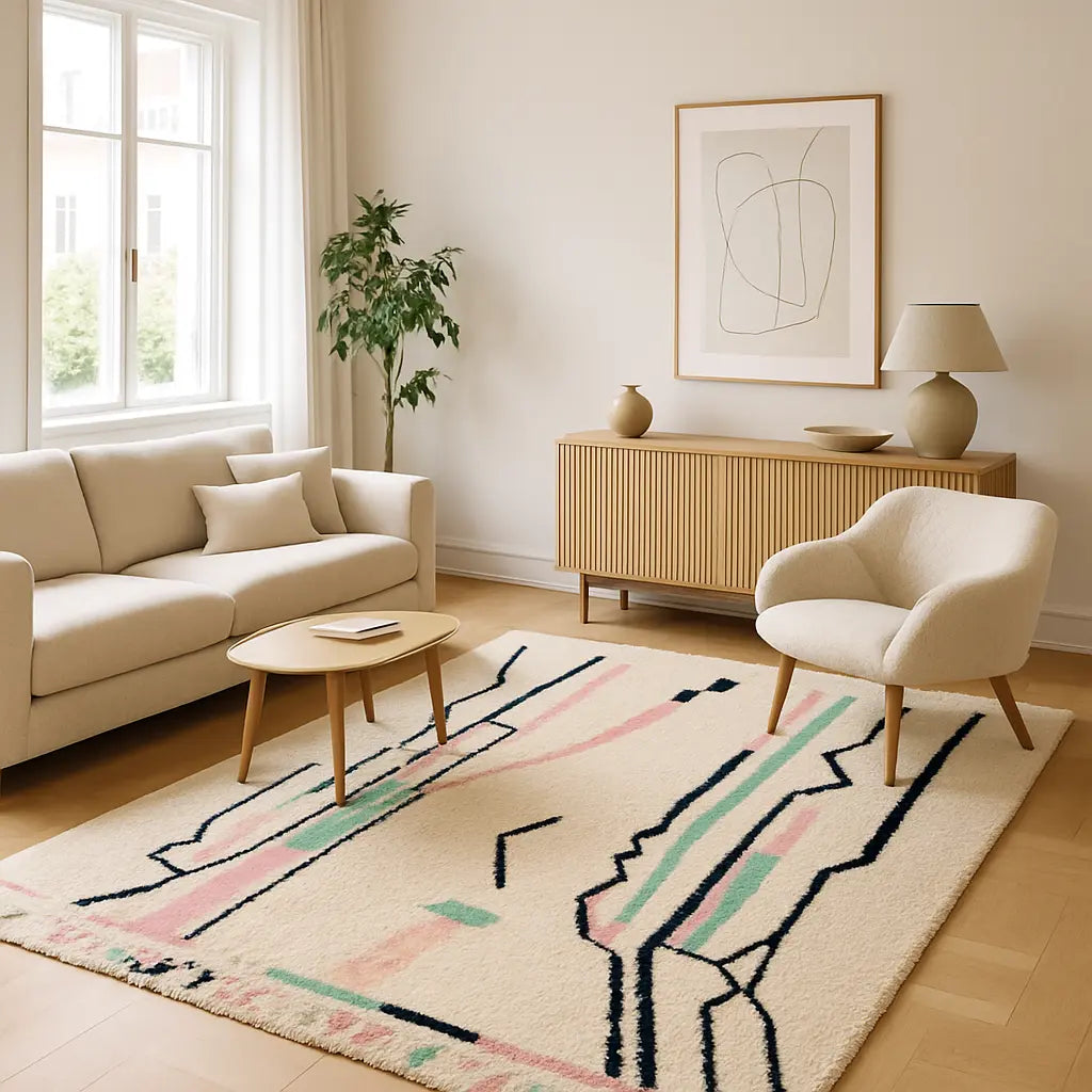 Mounia - Tapis berbère marocain moderne en laine artisanale - Lifestyle Image