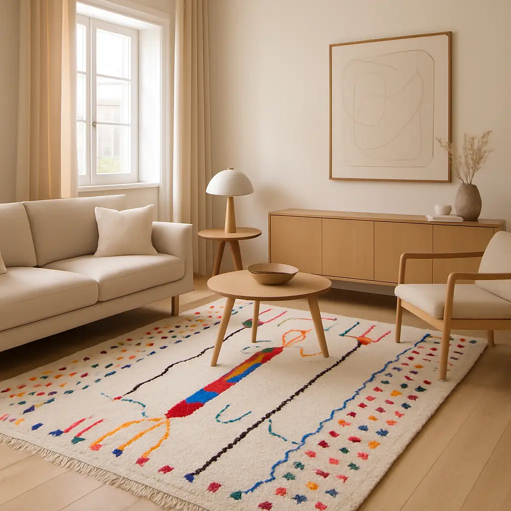 "Zayna - Tapis marocain berbère artisanal en laine multicolore" - Lifestyle Image