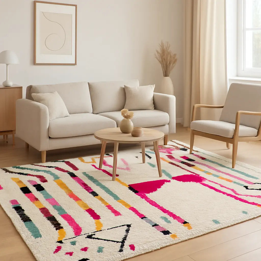 Zahara - Tapis marocain moderne tissé à la main, coloré et géométrique. - Lifestyle Image