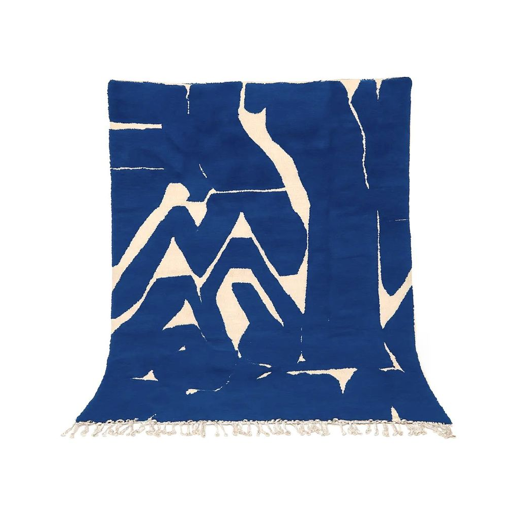 Safiya - Tapis marocain berbère artisanal bleu moderne. - Product Image