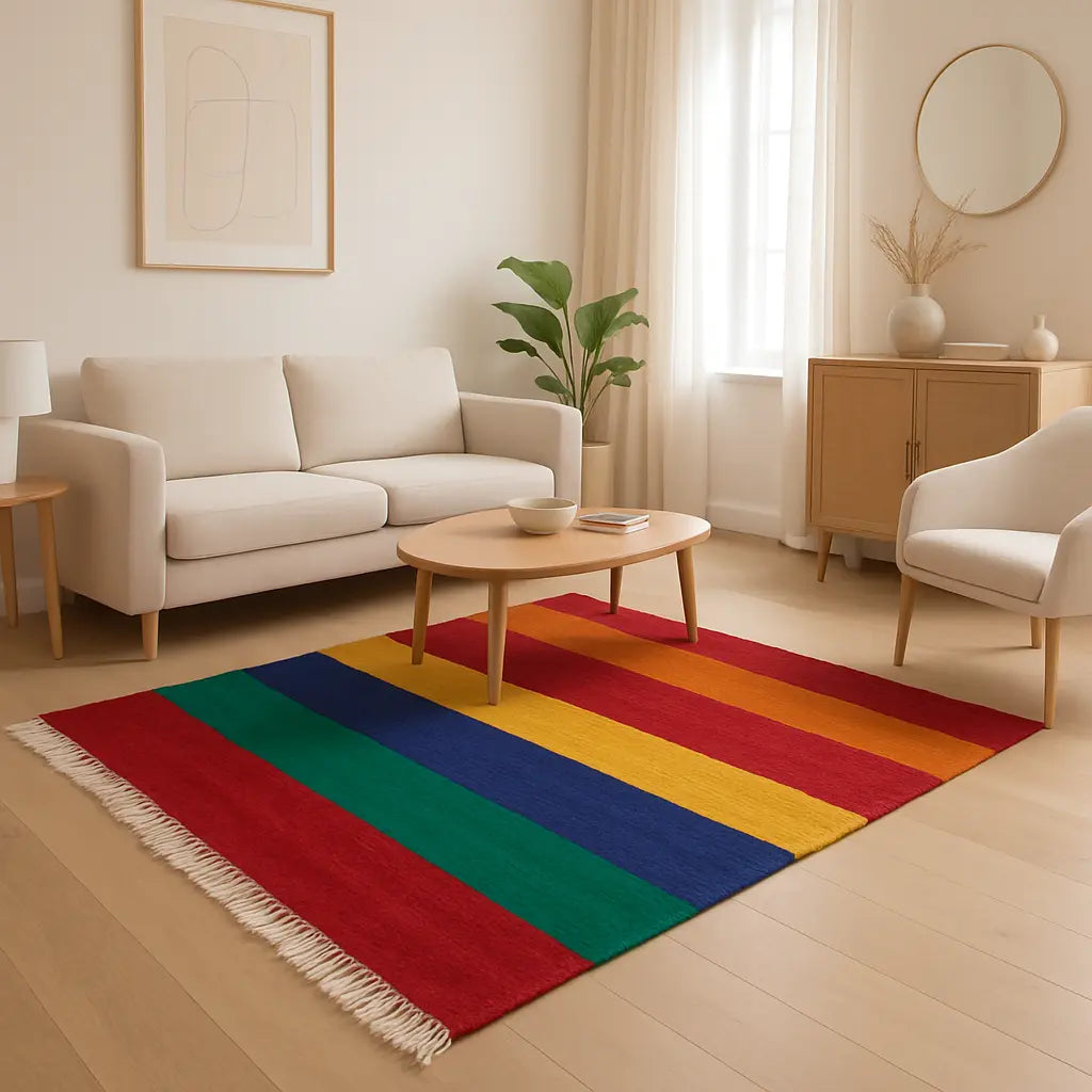 "Layali - Tapis marocain rayé artisanal coloré" - Lifestyle Image