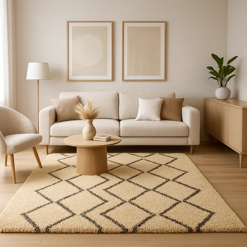 "Yasmina - Tapis berbère marocain fait main, laine naturelle, design géométrique personnalisé" - Lifestyle Image