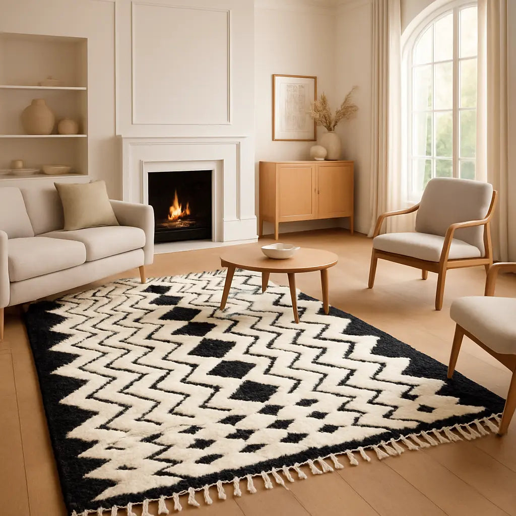 "Zina - Tapis berbère marocain fait main noir et blanc" - Lifestyle Image