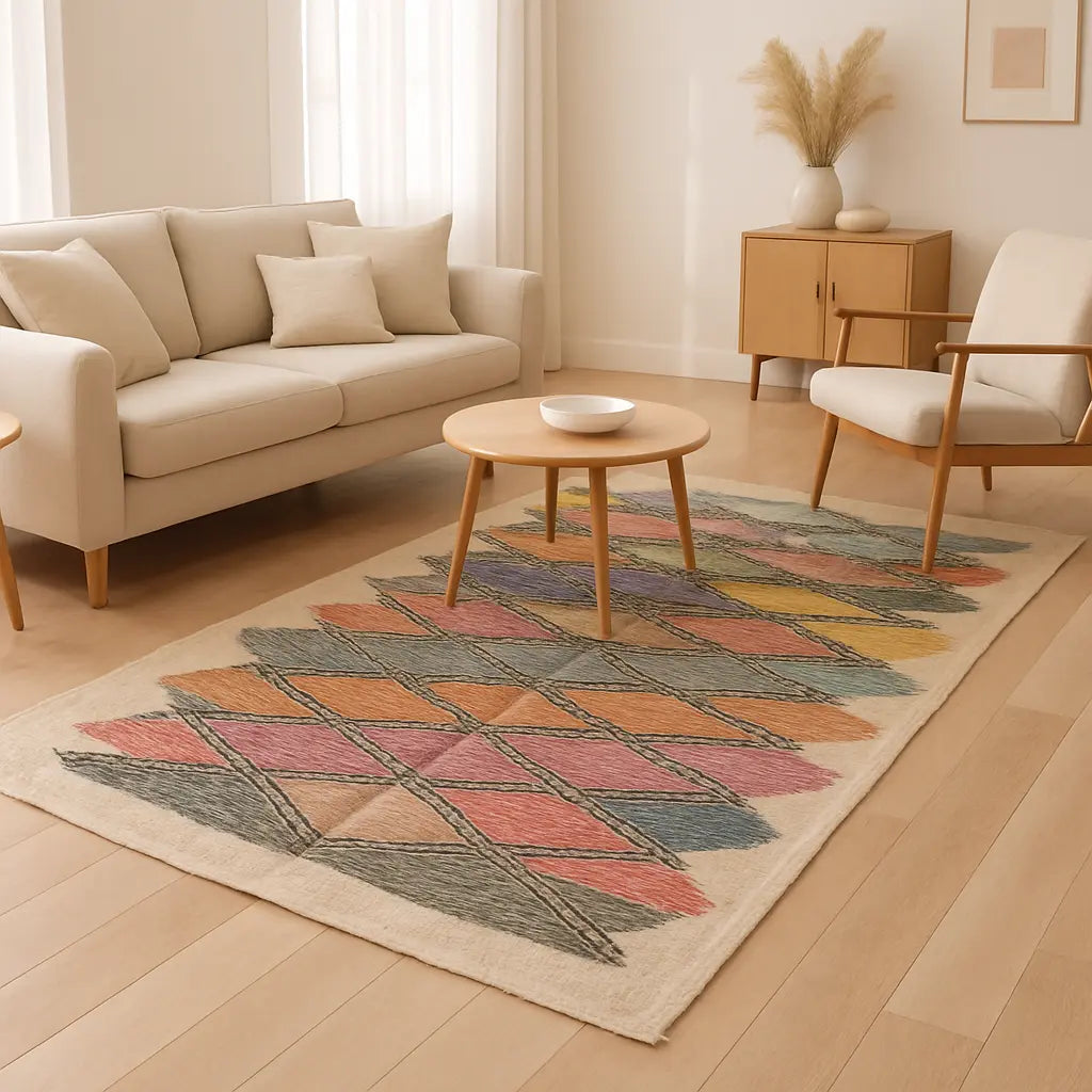 Safiya - Tapis marocain tissé à la main multicolore boho-chic - Lifestyle Image