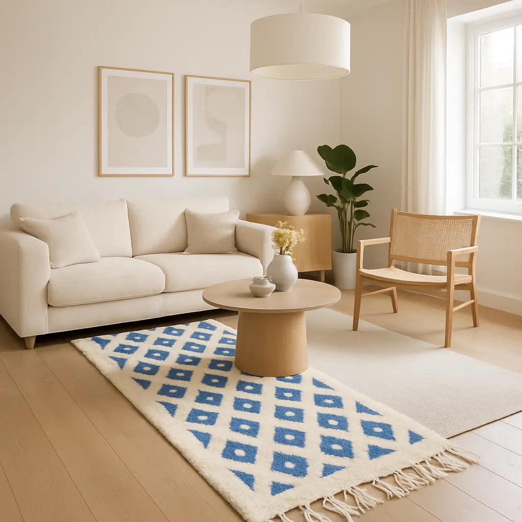 Amira - Tapis marocain berbère traditionnel bleu et blanc - Lifestyle Image