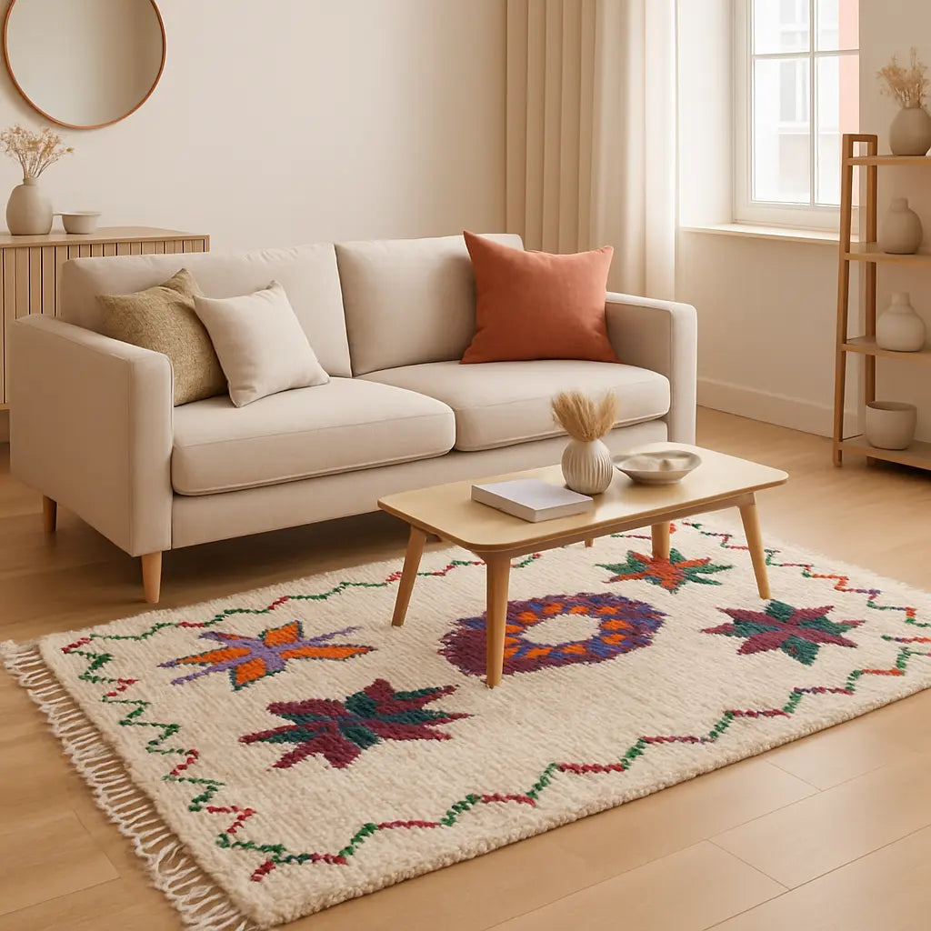 Zahra - Tapis marocain berbère artisanal en laine multicolore
 - Lifestyle Image