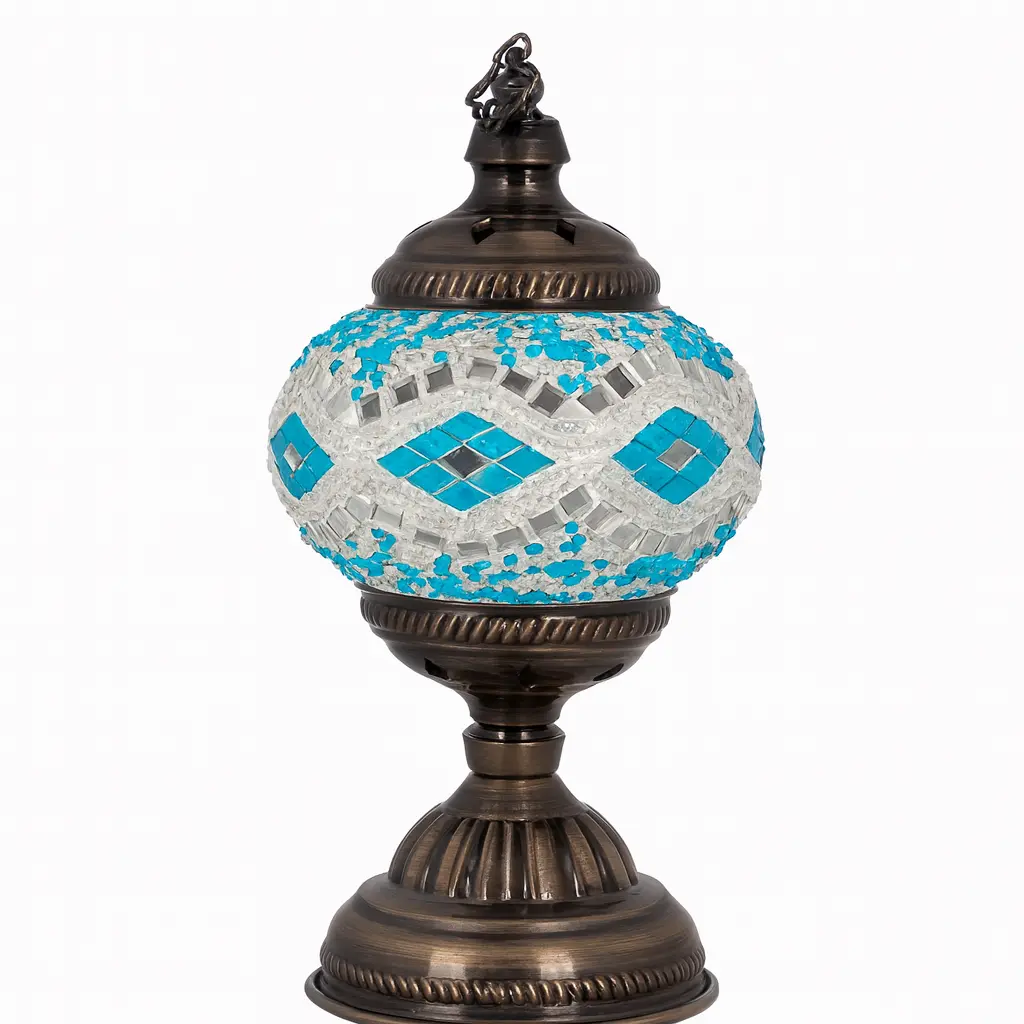 Safiya - Lampe orientale en mosaïque turquoise et métal patiné Mazaya
