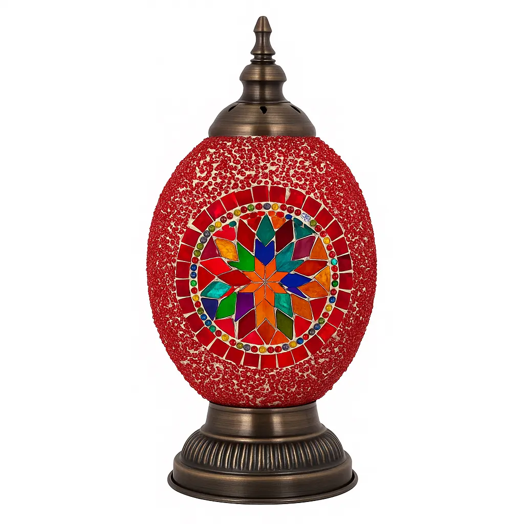 Paris - Lampe orientale en mosaïque rouge et verre coloré sur socle en métal patiné Mazaya