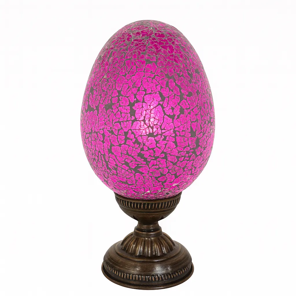 Nazira - Lampe en verre craquelé rose sur socle en métal patiné Mazaya