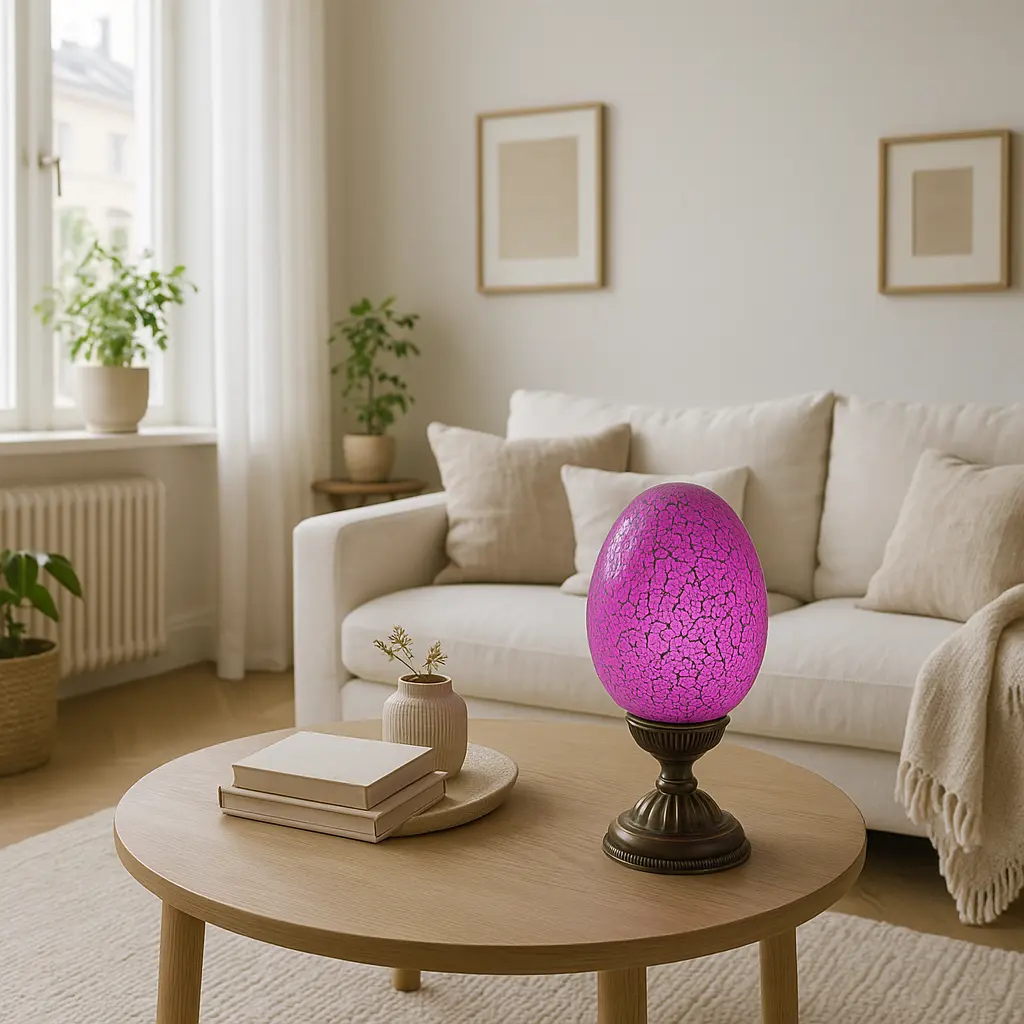 Nazira - Lampe en verre craquelé rose sur socle en métal patiné Mazaya