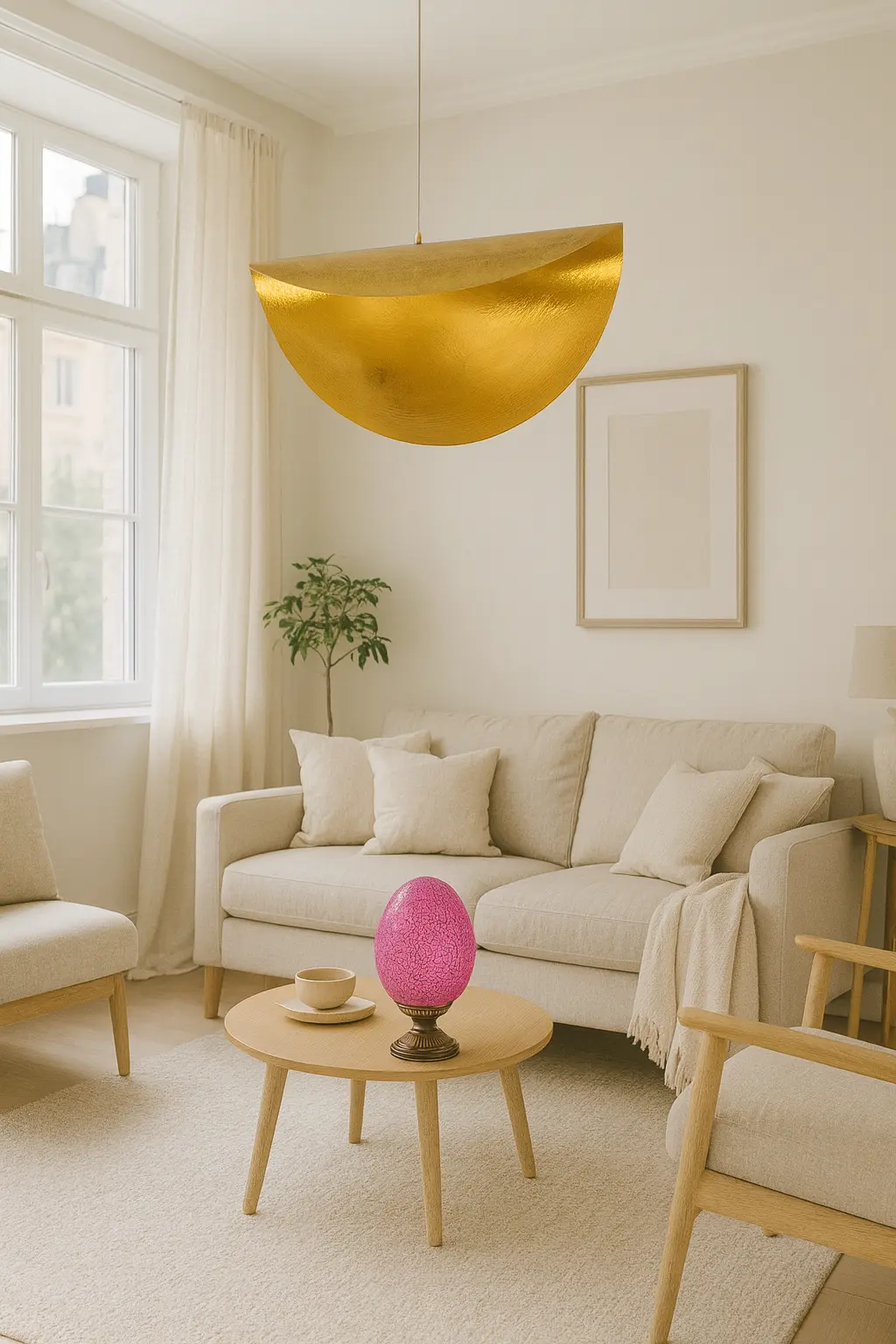 Solena - Suspension design en métal doré brossé – Élégance contemporaine et lumière sculpturale Mazaya