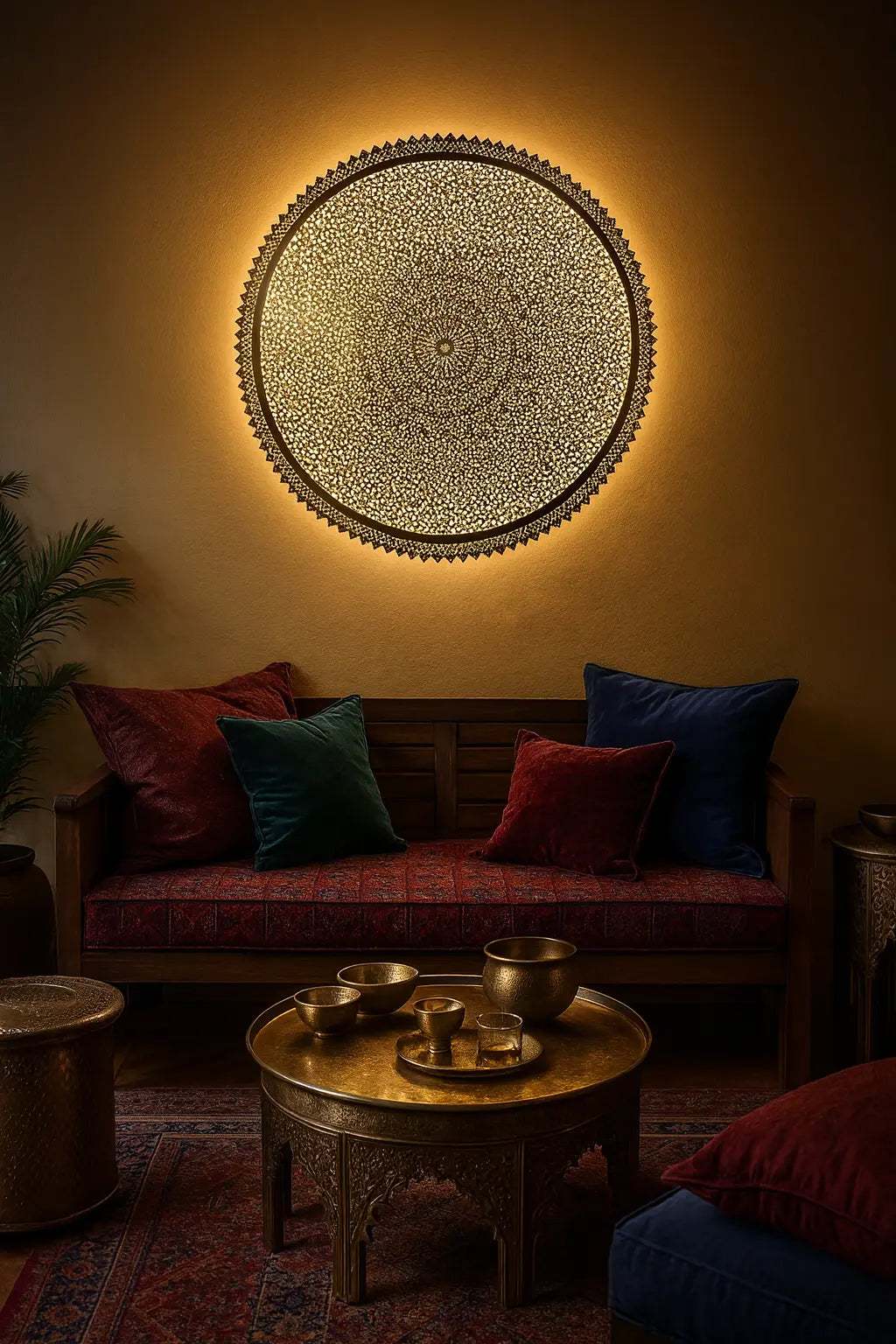 Noura – plafonnier marocain oriental rond en laiton ajouré - Mazaya