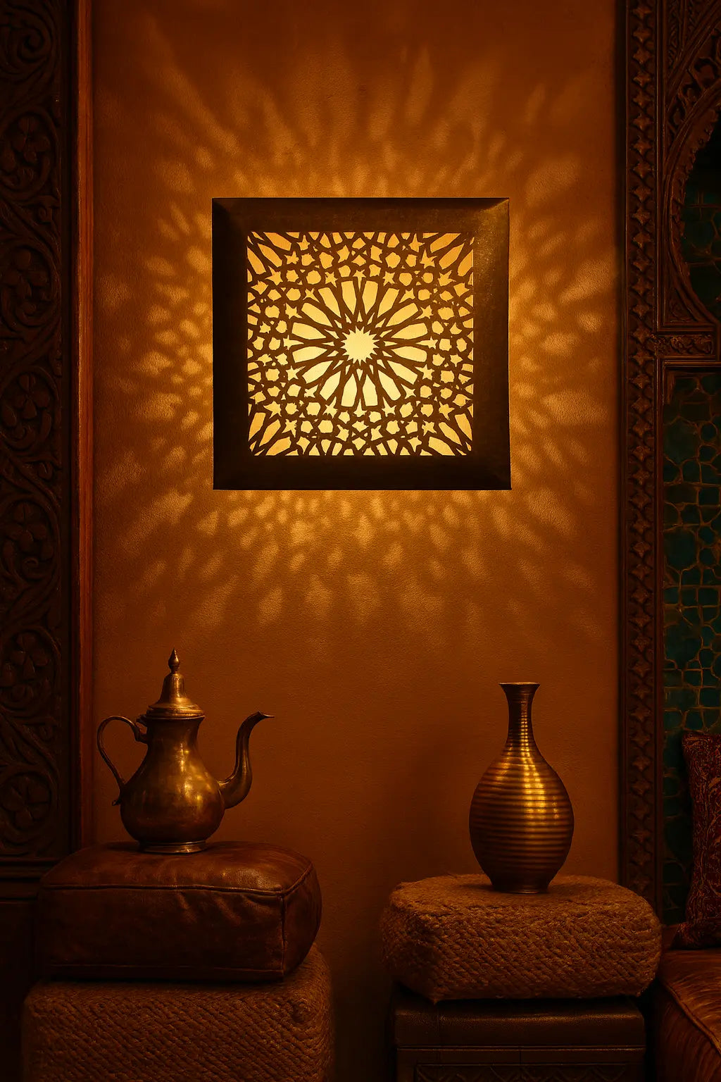 Maha – applique murale orientale carrée en laiton ajouré - Mazaya