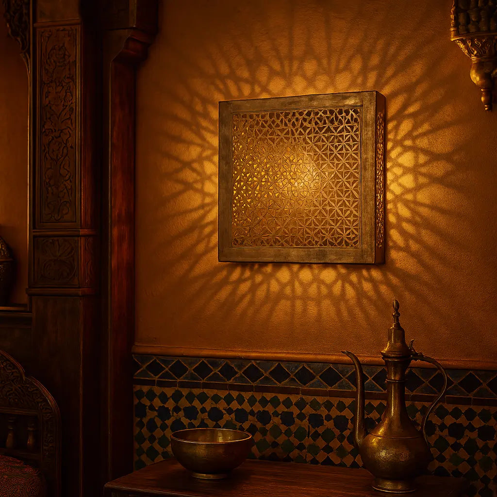 Nourane – applique murale marocaine orientale carrée en laiton ajouré - Mazaya