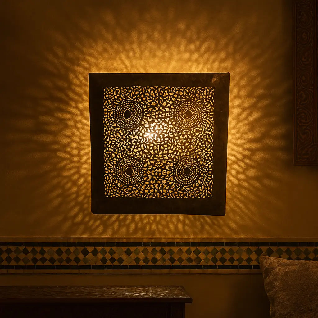 Safiya – Applique murale marocaine orientale carrée en laiton ajouré - Mazaya