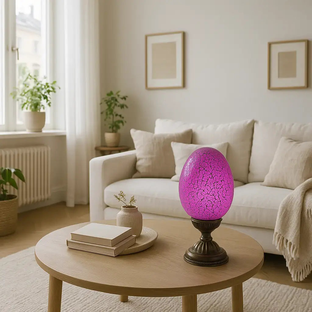 Nazira – Lampe de Table en Verre Craquelé Rose