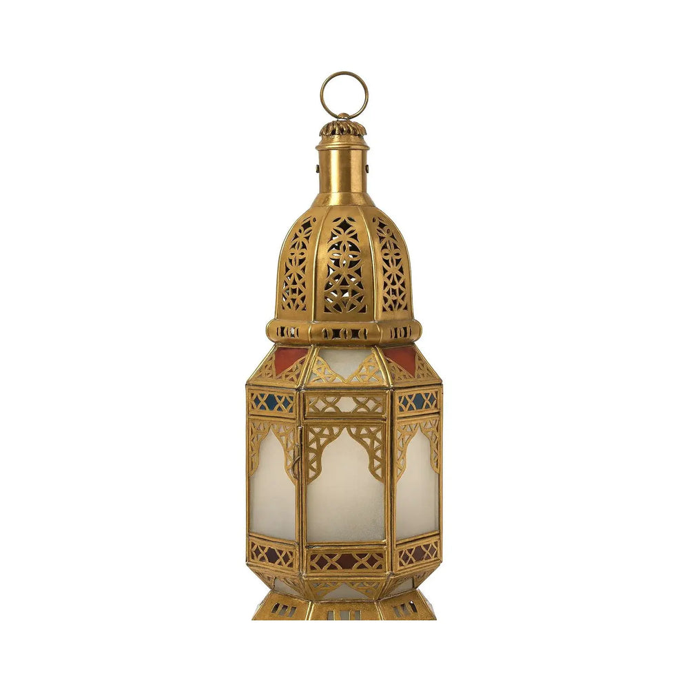 Lanterne Houda en laiton et verre coloré sur fond blanc