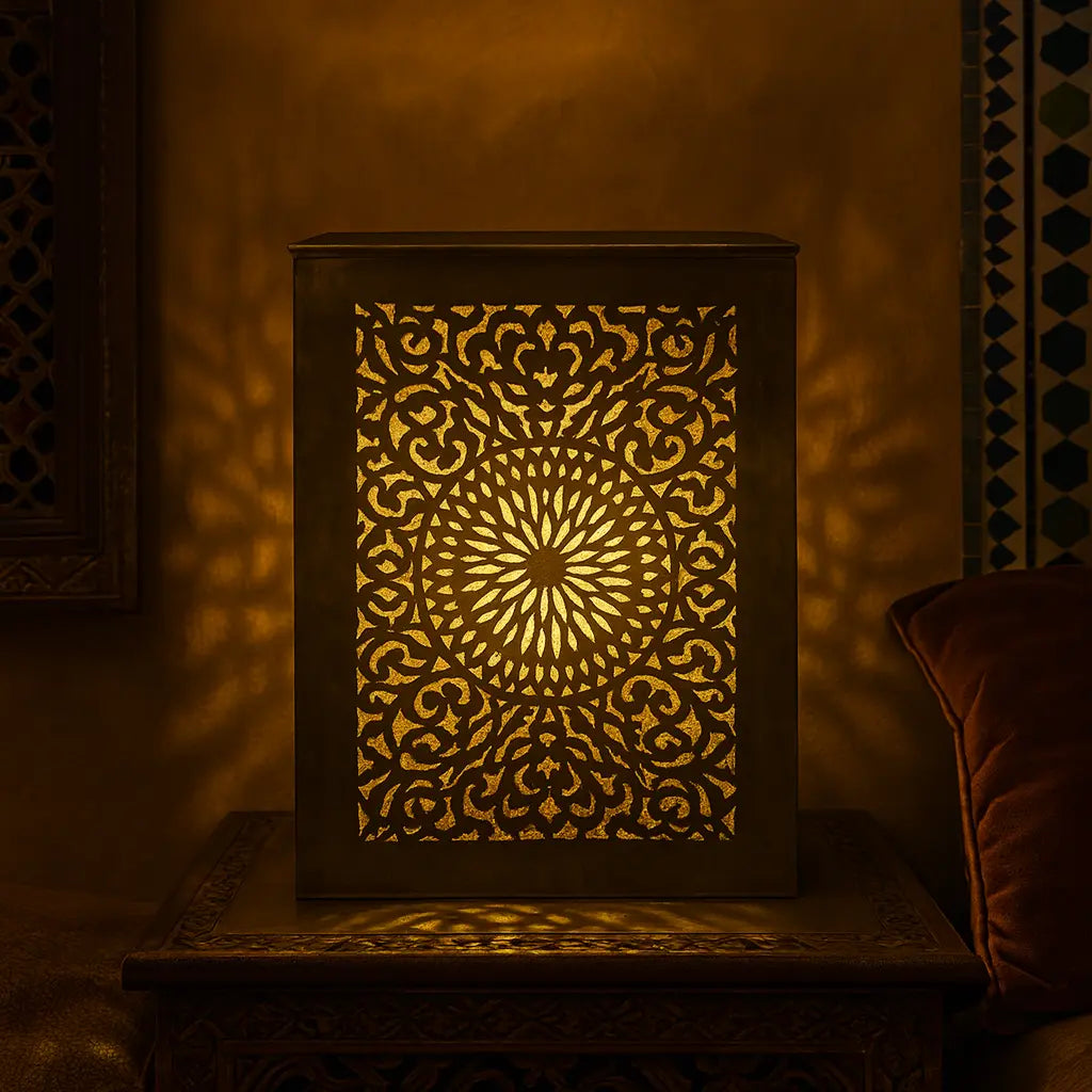 Dalila - Lampe marocaine rectangulaire ajourée en laiton - Mazaya