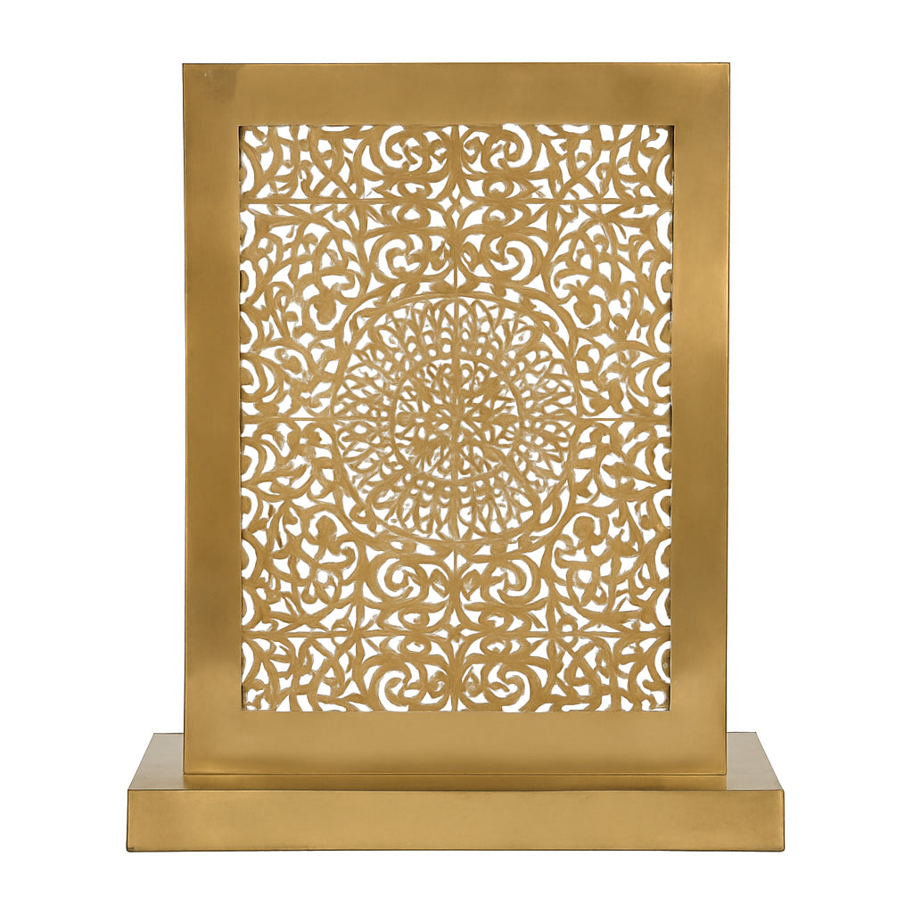 Ranya – lampe marocaine orientale à poser rectangulaire en laiton ajouré - Mazaya