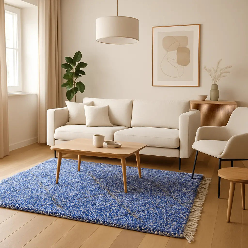 Aziza - Tapis berbère marocain en laine bleu traditionnel artisanal - Lifestyle Image