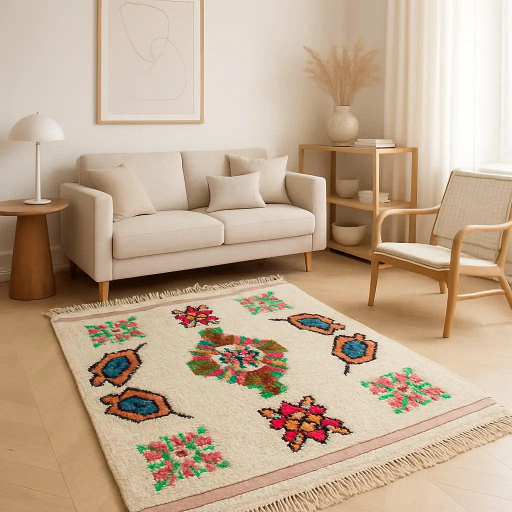 "Amira - Tapis marocain fait main en laine colorée" - Lifestyle Image