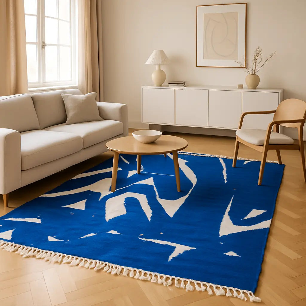 Safiya - Tapis marocain berbère artisanal bleu moderne. - Lifestyle Image