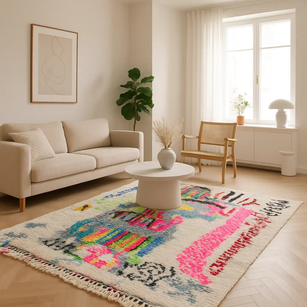 Zohra - Tapis berbère moderne multicolore artisanal - Lifestyle Image
