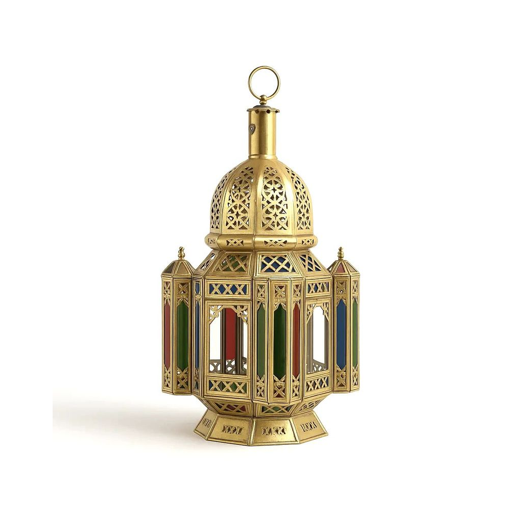 Marrakchia – lanterne marocaine orientale en laiton et vitraux colorés