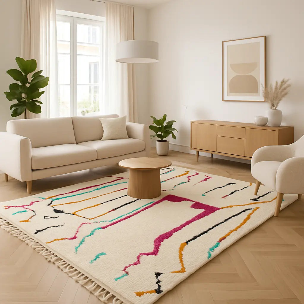 Aziza - Tapis marocain berbère fait main moderne multicolore - Lifestyle Image