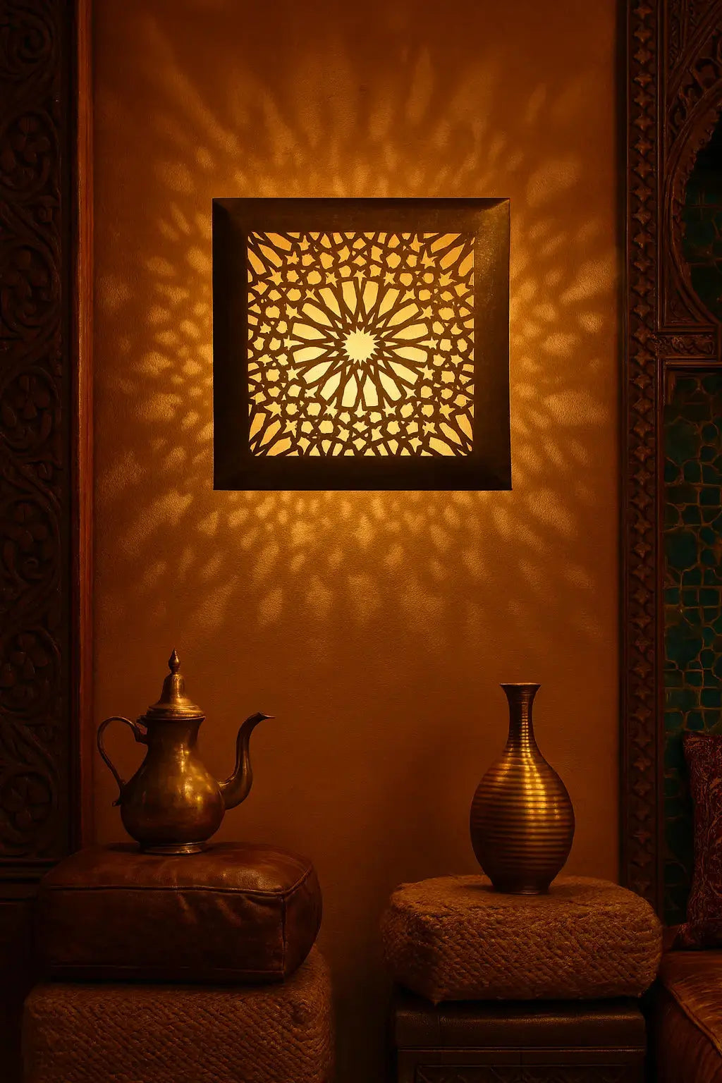 Maha – applique murale orientale carrée en laiton ajouré