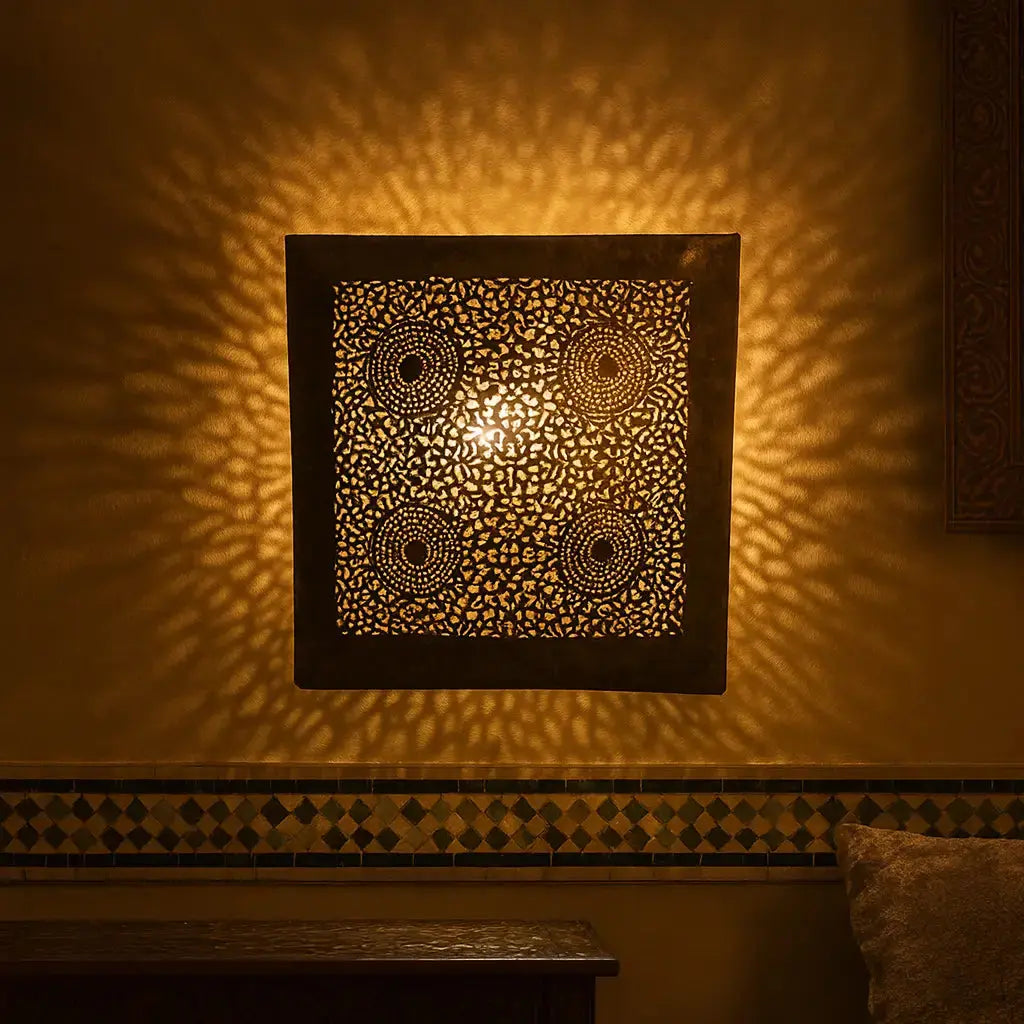Safiya – applique murale marocaine orientale carrée en laiton ajouré
