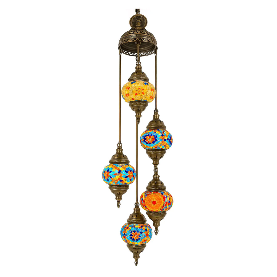 Suspension Parvaneh à cinq globes en verre mosaïque multicolore